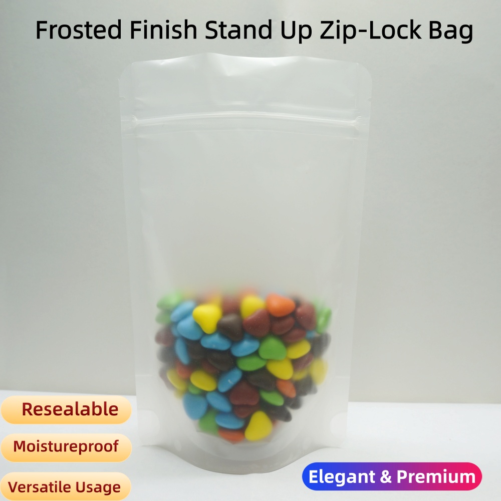 Food Snacks Items - 100 Stück matte, transparente Standbodenbeutel mit